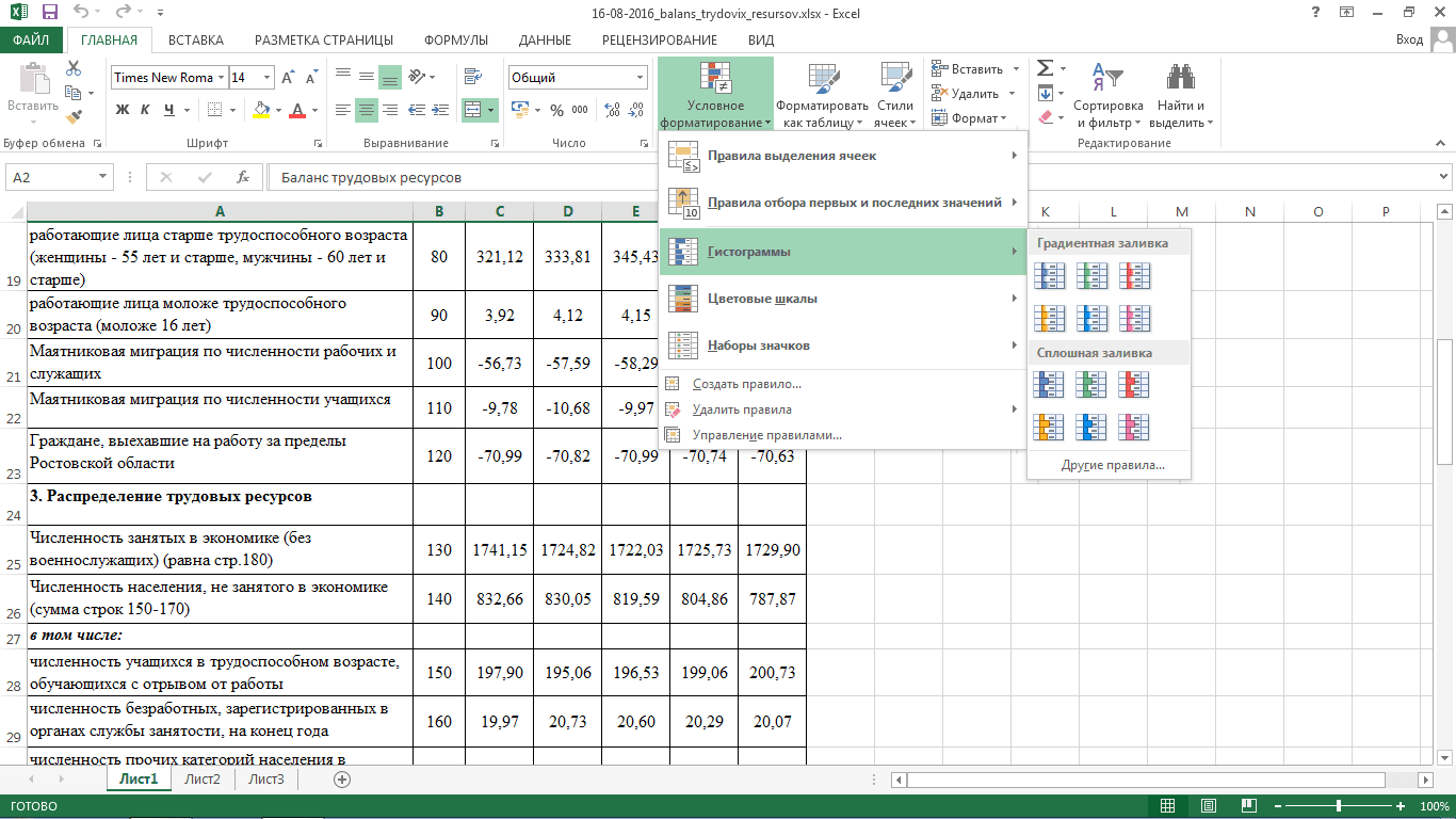 Условное форматирование Excel 2013